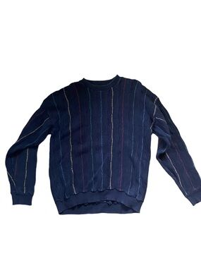 croft & barrow Navy Crewneck Sweater with Multi-Color Pinstripes